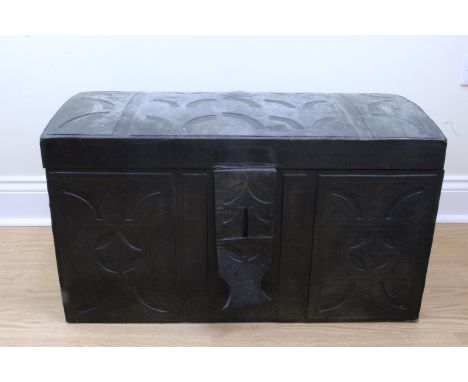 A tooled leather bound trunk, 75 x 50 x 45, (a/f)