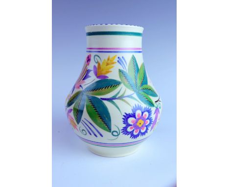 A Poole pottery hand decorated shouldered baluster vase, shape 203, 20 cm, (a/f)