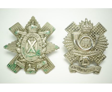 A George V Second Volunteer Battalion Highland Light Infantry cap badge together with a 9th HLI (Glasgow Highlanders) cap bad