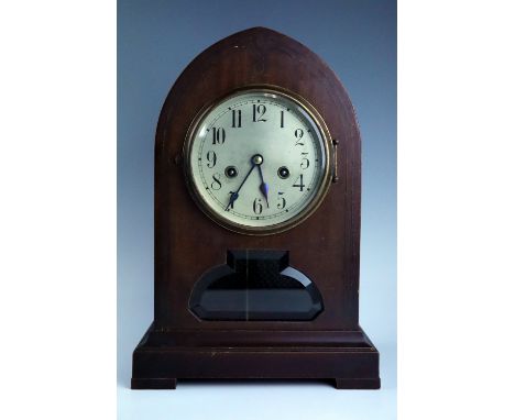 A late 19th / early 20th Century Gustav Becker mantle clock, having a two-train movement striking on a coiled gong, in a Goth