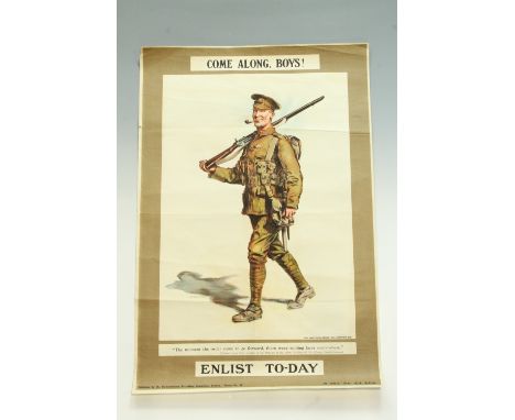 A Great War Parliamentary Recruiting Committee poster number 22: "Come Along Boys. Enlist To-Day",  lithograph, 75 cm x 50 cm