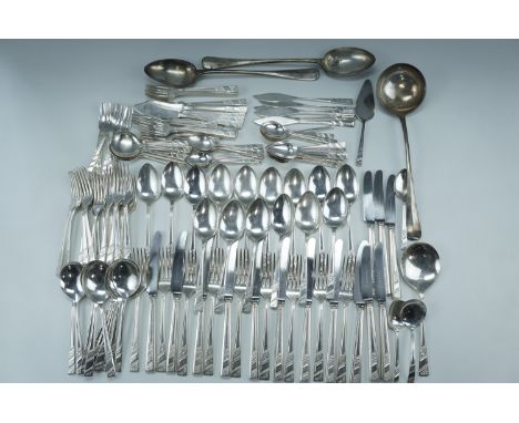 An extensive suite of Viners "Extra A" electroplate cutlery, together with a pair of basting spoons and a soup ladle
