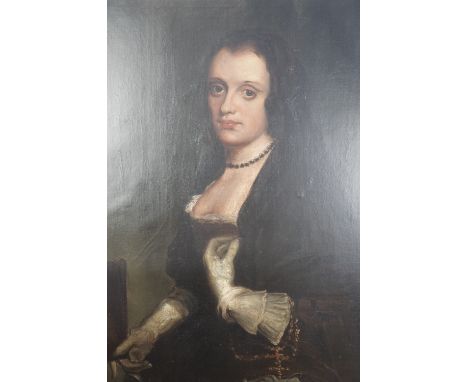 After Diego Velazquez (1599 - 1660) "The Lady with a Fan", a portrait of Spanish Lady sat facing the viewer, wearing a veil, 