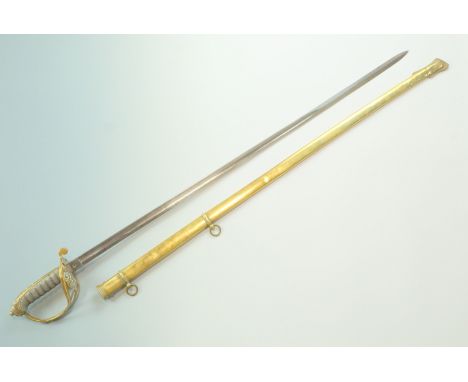 A Victorian General Officer's Pattern 1845 sword, the hilt and blade etching incorporating crossed sword and baton insignia 