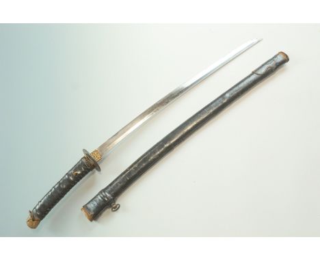 An Edo Japanese sword blade, its tang having two mekugi ana and signed Hizen No Kuni Ju Fujiwara Tadahiro, having a decorativ