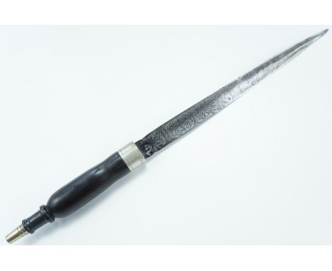 A dagger incorporating a reduced 18th Century etched colichemarde sword blade, 41 cm overall