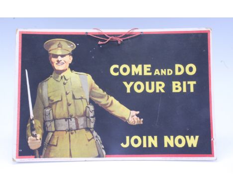 A Great War Parliamentary Recruiting Card Poster, inscribed "Come and Do Your Bit Join Now", mounted on board under glass, 37