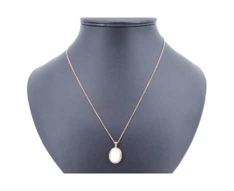 An opal and 9 ct gold pendant necklace, the 14 x 10 mm opal set in an oval crown setting with a fixed bail, London, 1976, on 