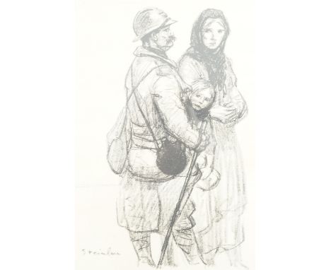 A pair of military artist prints, "Un Poilu a Petain" and "The Conquerors", mounted on card under glass, 76 cm x 50 cm