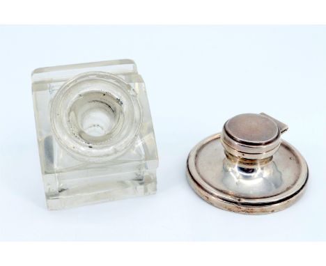 A small silver capstan inkwell, Birmingham, 1918, together with a German glass inkwell 