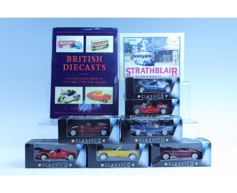 A boxed Corgi Commercials die-cast Strathblair bus, and seven boxed 'Shell' die-cast vehicles, together with G M K Thompson's
