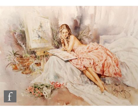 GORDON KING (B. 1939) - 'Champagne and Silk', photographic reproduction, signed in pencil and numbered 458/600, mounted, unfr