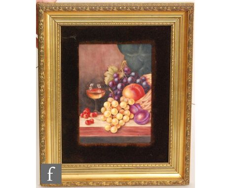 A later 20th Century porcelain plaque by Royal Worcester artist S. Weston, decorated with a still life fruit scene with white