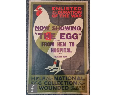 A World War One National Egg Collection for the Wounded propaganda poster, illustrated by R.G. Praill, with an image of a hen