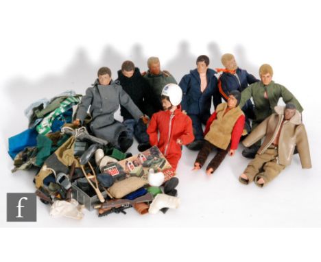 A collection of Palitoy Action Man figures and accessories, to include six figures with flock hair including one with Eagle e