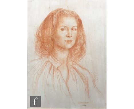 DAWN COOKSON, RBSA (1925-2005) - Portrait of a young lady, sanguine chalk drawing, signed and dated 1988, framed, 48cm x 35cm