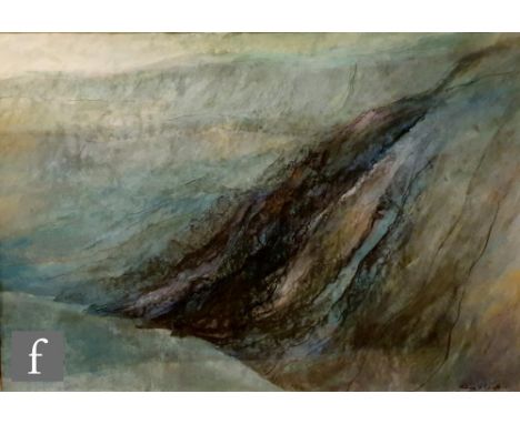 TONY CLAYDEN (CONTEMPORARY) - An extensive mountainous landscape, ink and pastel drawing, signed, framed, 51cm x 74cm, frame 