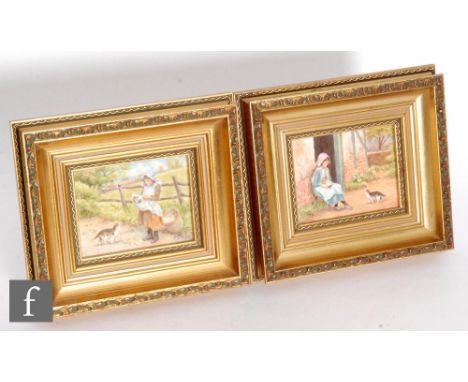 Two later 20th Century framed rectangular porcelain plaques decorated by former Royal Worcester artist F Clark, depicting rur