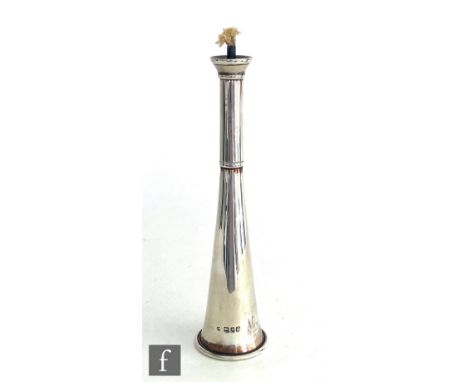 A hallmarked silver table lighter modelled as a hunting horn, height 19cm, weight 6oz (loaded), London 1899, Joseph Braham. 