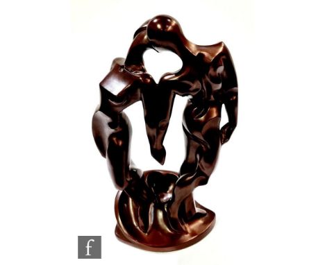 A later 20th Century Austin Sculpture resin moulded abstract figural group, composed of a man and woman standing with intertw