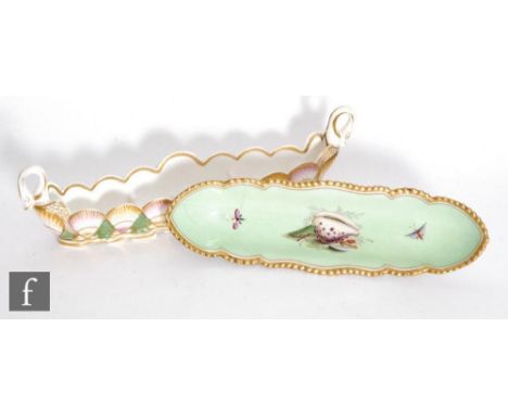 A 19th Century Flight Barr and Barr Worcester pen tray of oval shaped form decorated with a hand painted cowrie shell with in