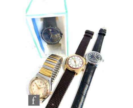 An Oris manual wind midi wrist watch with a gilt metal Sekonda, a Skagen and a Swatch watch. (4) 