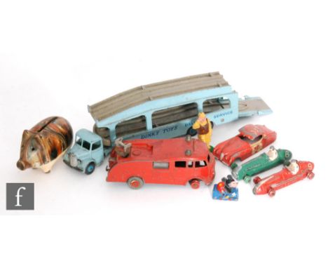 A collection of diecast models, to include a Salco Mickey Mouse pencil sharpener, circa 1949, a Dinky 482 Bedford Pullmore Ca