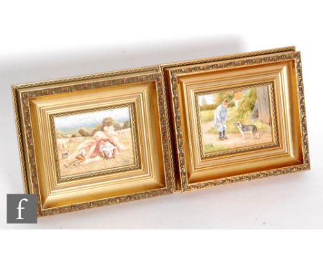 Two later 20th Century framed rectangular porcelain plaques decorated by former Royal Worcester artist F Clark, depicting rur