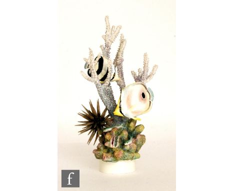 A Royal Worcester Ronald van Ruyckevelt model of a tropical fish titled Four eyed and banded butterfly fish (chaetodon capist