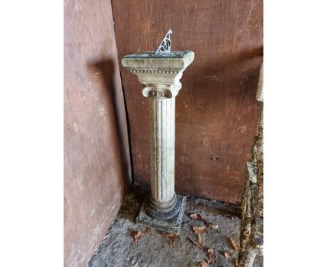 A composition stone classical column sundial, 91cm high. 