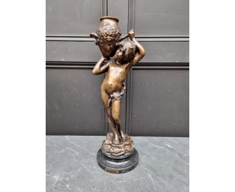 After August Moreau,&nbsp;'L'Ancetere', a bronze and bronzed resin, on marble plinth, 55cm high. 