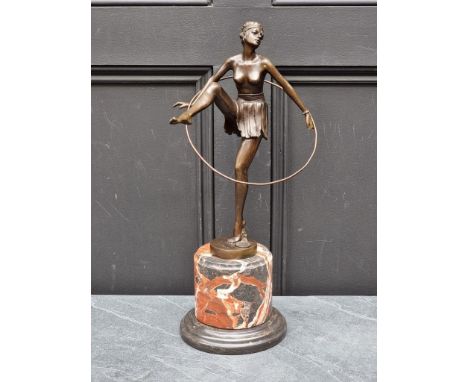 After Dominique Alonso,&nbsp;a topless dancer, bronze, on marble plinth, 47cm high. 