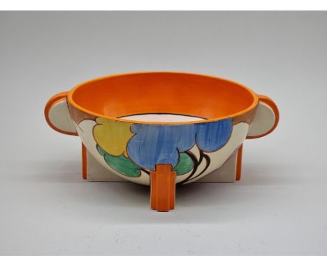 A Clarice Cliff 'Blue Autumn' pattern Odilon bowl,&nbsp;shape 441, 27cm wide. (cracked). 