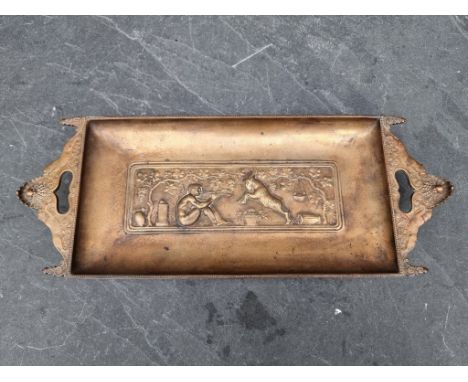 A late 19th century French gilt bronze rectangular tray, with Neoclassical relief decoration, signed 'F Levillain', further i