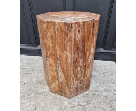 A large octagonal tree trunk pedestal, probably cedar, 76.5cm high x 55cm wide. 