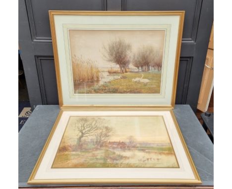 R Hamilton Chapman, 'Swans On The Upper Thames', signed and dated 1881, watercolour, 47 x 64.5cm; together with another simil