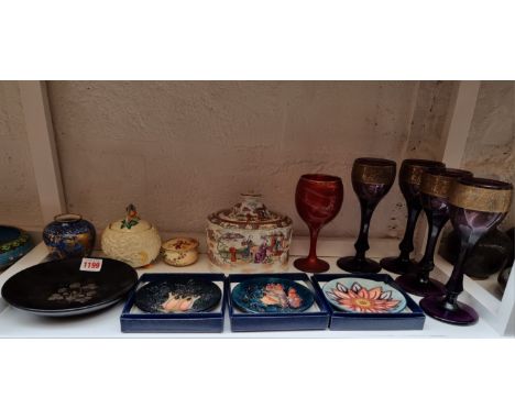 A mixed group of ceramics and glass,&nbsp;to include a set of four Moser amethyst goblets; three Moorcroft dishes; and a Clar