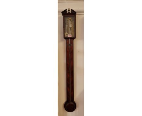 A George III mahogany and chequer strung stick barometer, the silvered dial inscribed 'Somalvico &amp; Co, Holborn, London', 