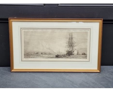 William Lionel Wyllie,&nbsp;'HMS Victory in Portsmouth Harbour', signed, etching, pl.21.5 x 49.5cm.&nbsp; 