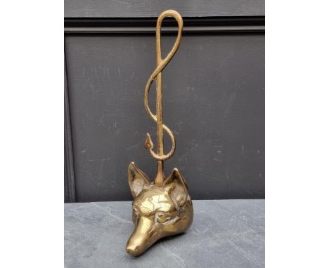 A brass Fox head &amp; whip doorstop. 