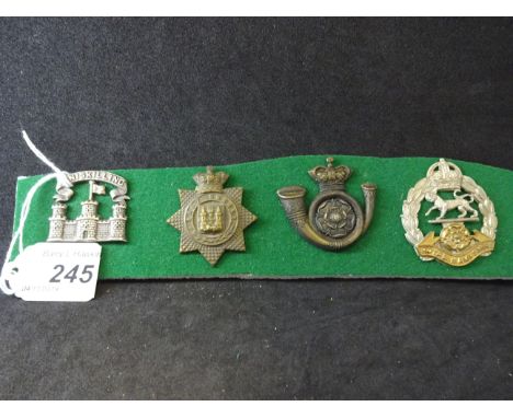 MILITARY CAP BADGES INCL ROYAL INNISKILLING FUSILIERS (SLIDER), EAST SURREY REGIMENT QVC (LUGS), YORKSHIRE LIGHT INFANTRY QVC
