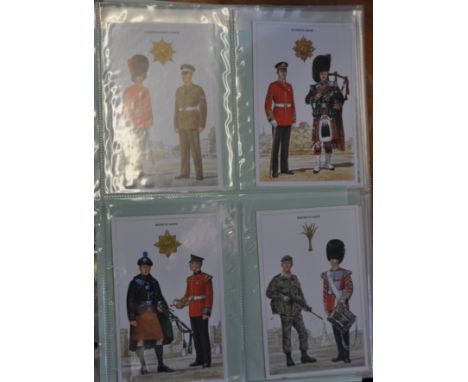 ALBUM OF OVER 120 POSTCARDS DEPICTING BRITISH ARMY REGIMENTS FROM CR 1500 TO 1999, MAKE OF POSTCARDS INCL BERC TEMPEST, STAMP