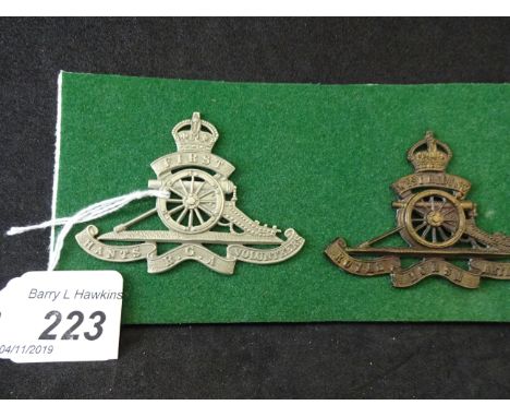 MILITARY CAP BADGES INCL FIRST HANTS ROYAL GARRISON ARTILLERY VOLUNTEERS (LUGS) AND WEST RIDING ROYAL HORSE ARTILLERY (LUGS) 