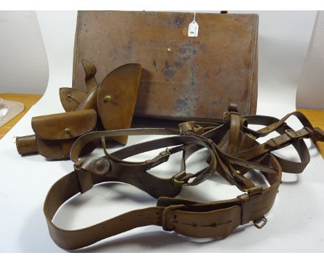 MILITARY SAM BROWNE BELT WITH PISTOL HOLSTER, AMMUNITION POUCH AND SWORD FROG WITH BRIEFCASE MARKED A.B.