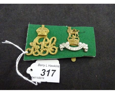 MILITARY CAP BADGES INCL 1 ARMY PAY CORPS (SLIDER), AND ONE ARMY PAY CORPS KC (SLIDER) (2)