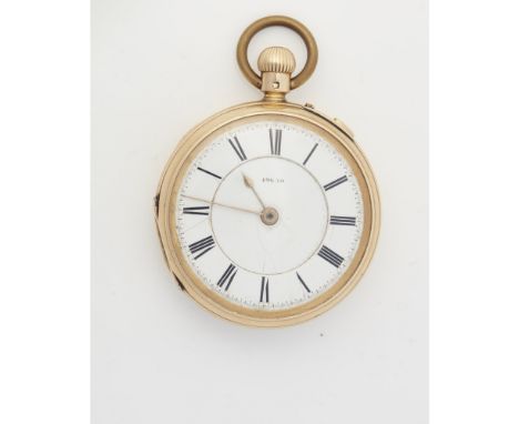 An 18ct gold cased pocket watch, Joseph Williamson, Rochdaleenamel dial with Roman numerals, gilt hands, numbered as the move