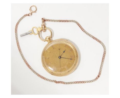 An 18ct gold cased pocket watchunsigned, gilt dial with gilt Roman numerals, sweep second hand, plain case with engine turned