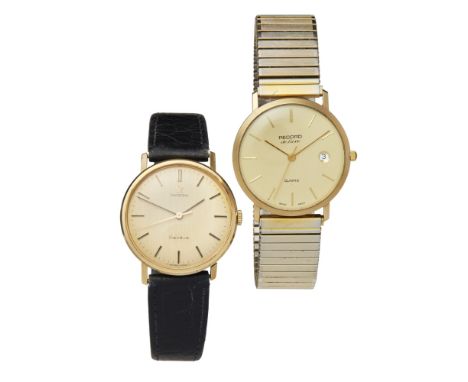 Two gentleman's 9ct gold cased wrist watches, Omega & RecordGenève, plain case, champagne dial, sweep second hand, manual win