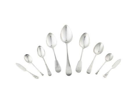 A collection of silver flatwareto include, two table spoons, Dorothy Langlands, Newcastle 1806, of Old English pattern, point