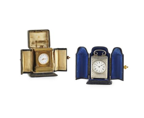 A silver cased miniature carriage clockLTC, import marks for G&H, London 1908, the rectangular case with allover engine turne